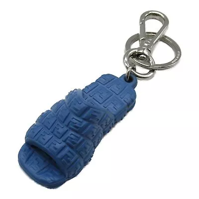 FENDI Zucchino Sandal Motif Keychain Holder Rubber Blue Used • $451.25