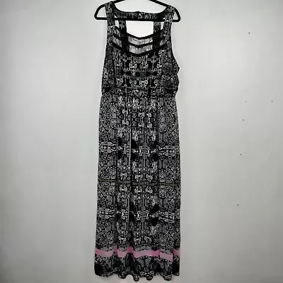 City Chic Plus Size L / 20 Maxi Dress Black White Batoc Print Pink Lace Bust VGC • $44.90