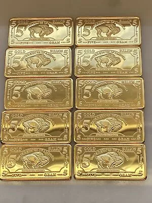 Lot Of 10 - 5 GRAM 100 MILLLS GOLD BUFFALO BULLION BARS .999 FINE • $32.50