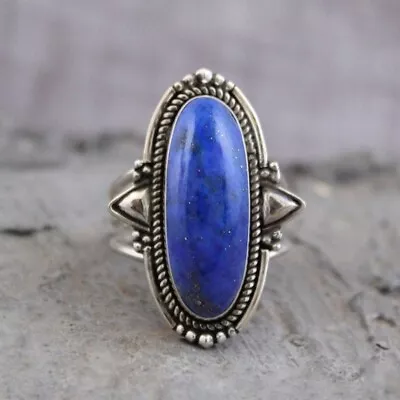 Natural Lapis Lazuli 925 Sterling Silver Women Fine Jewelry Ring • $13.52