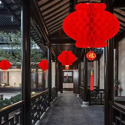 £4.43 • Buy 10pc Red Paper Lanterns Chinese New Year Hanging Lantern Tassel Hang Party Decor