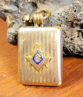 Vintage Gold Tone Freemason Mason Masonic Picture Locket Pendant Fob Enamel • $74.99