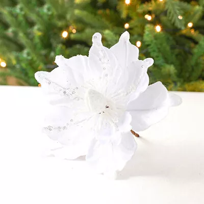 Simulation Christmas Flowers Glitter Drop Ornaments Party Xmas Tree DIY Decor • $8.14
