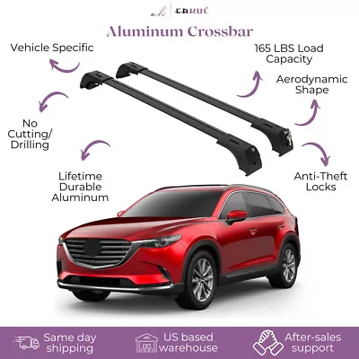 Erkul Roof Rack Cross Bars Fits Mazda CX9 2016-2023 Fits Flush Rails Black • $119.90