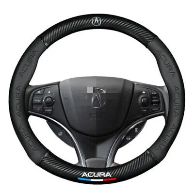 38cm 15  Steering Wheel Cover Faux Leather For Acura Carbon Fiber + Black • $29.01