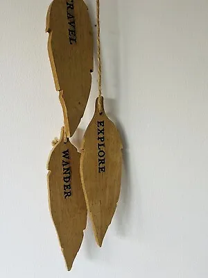 Natural Wooden Hanging Feathers Set Decorations Rustic Home Decor • £7