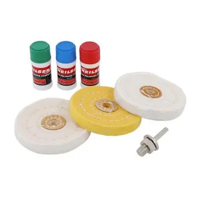 Cleaning + Polishing Kit For Metals -  3 Mop Wheels 3 Compounds Drill Attachment • £15.50