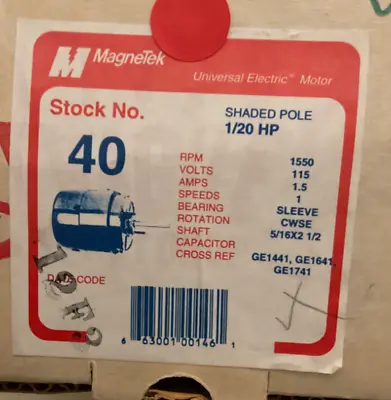 40 MAGNETEK Motor 1150rpm 115v 1.5 Amp 5/16x2 ½ Inch Shaft • $69.99