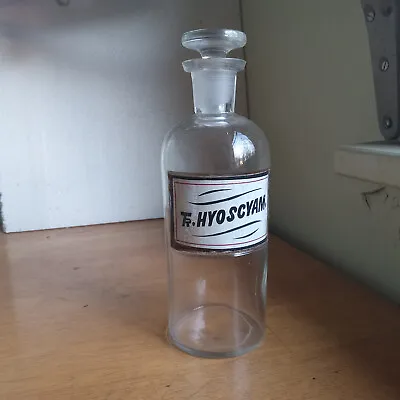 1880s LABEL UNDER GLASS Tr.HYOSCYAM APOTHECARY STOPPER DRUGSTORE MEDICINE BOTTLE • $50