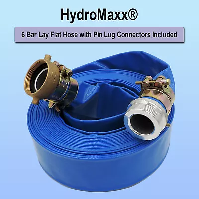 100 Ft - 6 Bar Lay Flat Discharge Hose With Pin Lug Connectors In 1.5  2  Or 3  • $64.99
