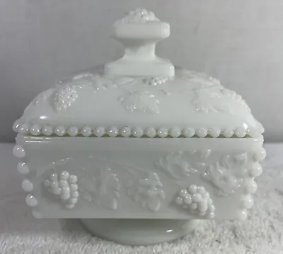 VTG. Westmoreland Beaded Honey Dish Paneled Grape Design White Milk Glass Candy • $8