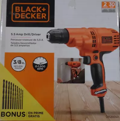 Black & Decker DR260VA 5.5 Amp 3/8 In. Electric Drill/Driver With 10 Drill Bits • $38.99