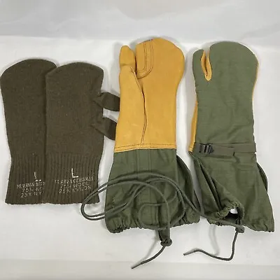 US Military Cold Weather Trigger Finger Mittens Gloves Shell & Wool Insert Med • $21.95
