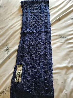 Aran Crafts Blue 100% Merino Wool Ireland Cable Knit Scarf 60” X 9  • £13
