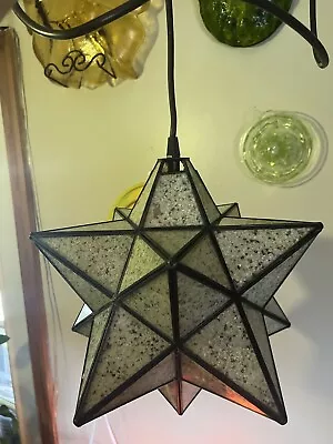 VTG 1960s Moravian Star Moroccan Swag Lamp Light Pendant Crush Shell Glass MCM • $150