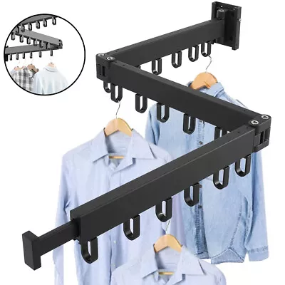 Clothes Drying Rack Wall Mounted Foldable Dryer Line Airer Indoor Outdoor UK • £24.90