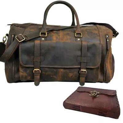 Leather Duffel Sports Gym Travel Durable Shoe Compartment Bag With Brown Journal • $187