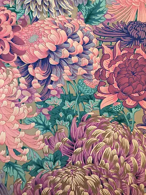 Kaffe Fassett Philip Jacobs Hokusai's Mums Pj107 Gray Pastel Flora Fabric 1/2 Yd • $6.70