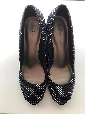 M&S Collection Insolia Block Heel Black & White Spotted Shoes... Size 7.5 • £6