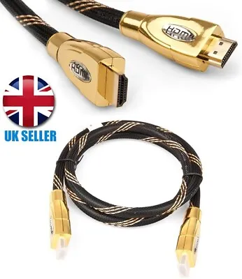 PREMIUM 4K HDMI CABLE GOLD PLATED BRAIDED LEAD FAST UK 1m 1.5m 2m 3m 5m • £3.25