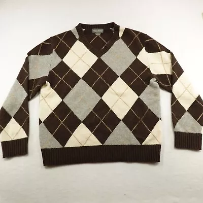 Daniel Cremieux Signature Sweater Mens Large 100% Cashmere Argyle V-Neck Golf • $26.99