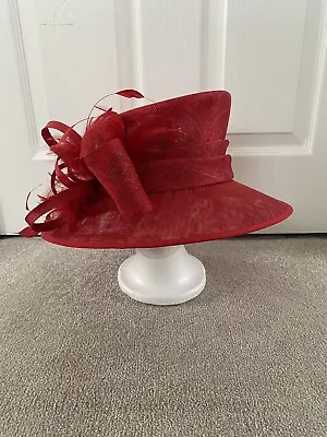 John Lewis Red Straw Hat Wedding Occasion Races Event • £35