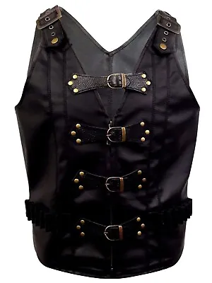 Mens Real Leather Black BIKER Style Sleeveless Vest Waistcoat -Garment Chest 50  • $74.99