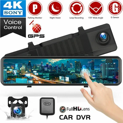 $168.99 • Buy TOGUARD 4K GPS Mirror Dash Cam 12  Front Rear Car Video Camera Voice Control