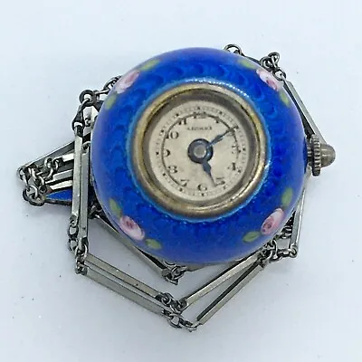 Vintage Antique Lucerne Swiss Blue Enamel  Working Silver Pendent Watch  • $775