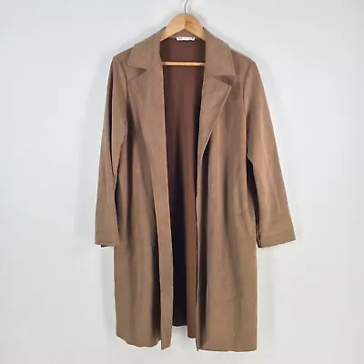 Zara Womens Coat Trench Jacket Size L Brown Long Sleeve 072399 • $49.95