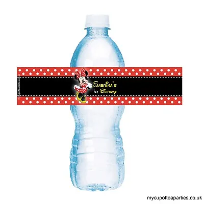 12x Red Minnie Mouse Birthday Fruit Shoot Bottle Label Party Decor Favour • £5.99