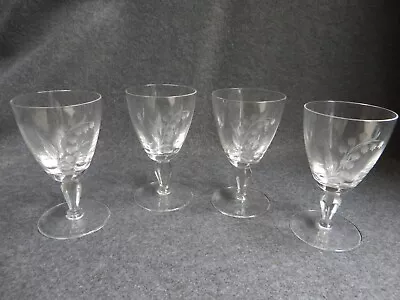 Set Of Four Vintage Etched Crystal Cordial Glasses 4½” • $12.50