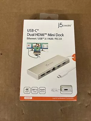 J5 Create JCD381 USB Type-C Dual HDMI Mini Dock Ethernet/ USB 3.1 HUB/ PD 2.0  • $49.99