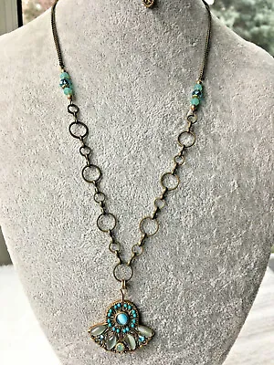 Michal Golan Adj Length Aqua Turquoise Pendant Gold Plated Necklace 16  To 20  • $39.99