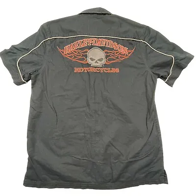 Harley Davidson Black Willie G Skull Motorcycle Short Sleeve Mechanic Shirt M • $14.99