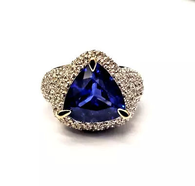 18ct White Gold AAA Tanzanite & Diamond Ring Size M 9.2 Grams *FREE RESIZING • £2500