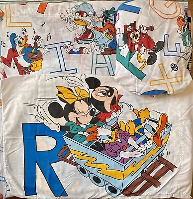 Vintage 80s 90s DISNEY Mickey Mouse ABC Alphabet Twin 3pc Pillowcase & Sheet Set • $25.99