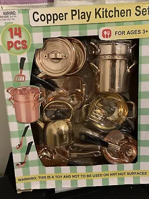 $13.99 • Buy NIB Copper Play Kitchen Set 14 Pc  “Copper” Plastic Kids Pots & Pans Utensils