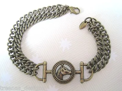 HORSE BIT CHARM BRONZE Strong Chain BRACELET GIFT XMAS Equestrian Pony • £5.99