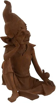 Charming Pixie Sitting Garden Ornament Sculpture - Made From Cold Cast Iron • £76.99