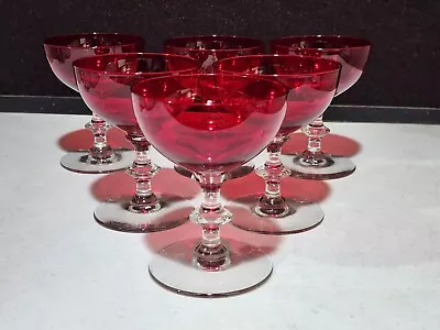 SET OF 7- Ruby Morgantown Radiant Ruby Tall Champagne Sherbets Wafer Stem  • $54.71