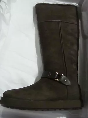 Womens Ugg 1107209 Classic Berge Tall Dark Roast Suede Waterproof Boots Size 6~8 • $188.99