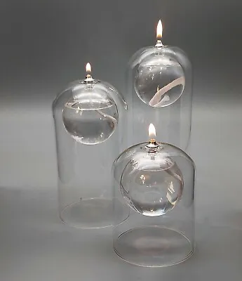 Set Of 3 Houston Glass Oil Lamps / Candles For Use With Odourless Lamp Oil • £59.99