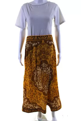 Zimmermann Womens Back Zip Long Floral A Line Skirt Yellow Brown Cotton Size 3 • $62.99