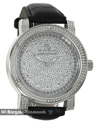 Mens Natural Diamond Silver Tone Clubbing Watch Black Leather Fits 7.5 -9.5  • $29.95