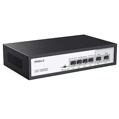6 Port PoE Switch 4 Ports 10/100Mbps PoE+ 2 Ethernet Uplink Total Power Bud... • $36.33