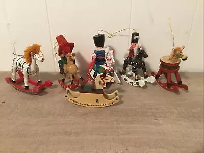 Lot Of Vintage Miniature Wooden Rocking Horses Wood Christmas Tree Ornaments • $15