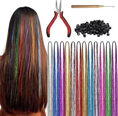 Belle Vous Tinsel Hair Extensions (2400 Pack) - 12 Colours - Glitter Hair Kit • £12.99