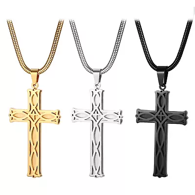 Mens Boys Celtic Knot Cross Crucifix Stainless Steel Pendant Necklace Chain 22in • $13.01