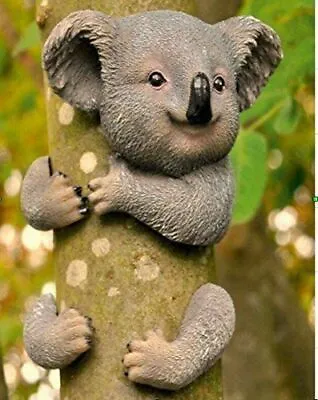 Koala Tree Peeker Garden Ornament Animal Branch Hugger Grey Outdoor Decor Fence • £8.99